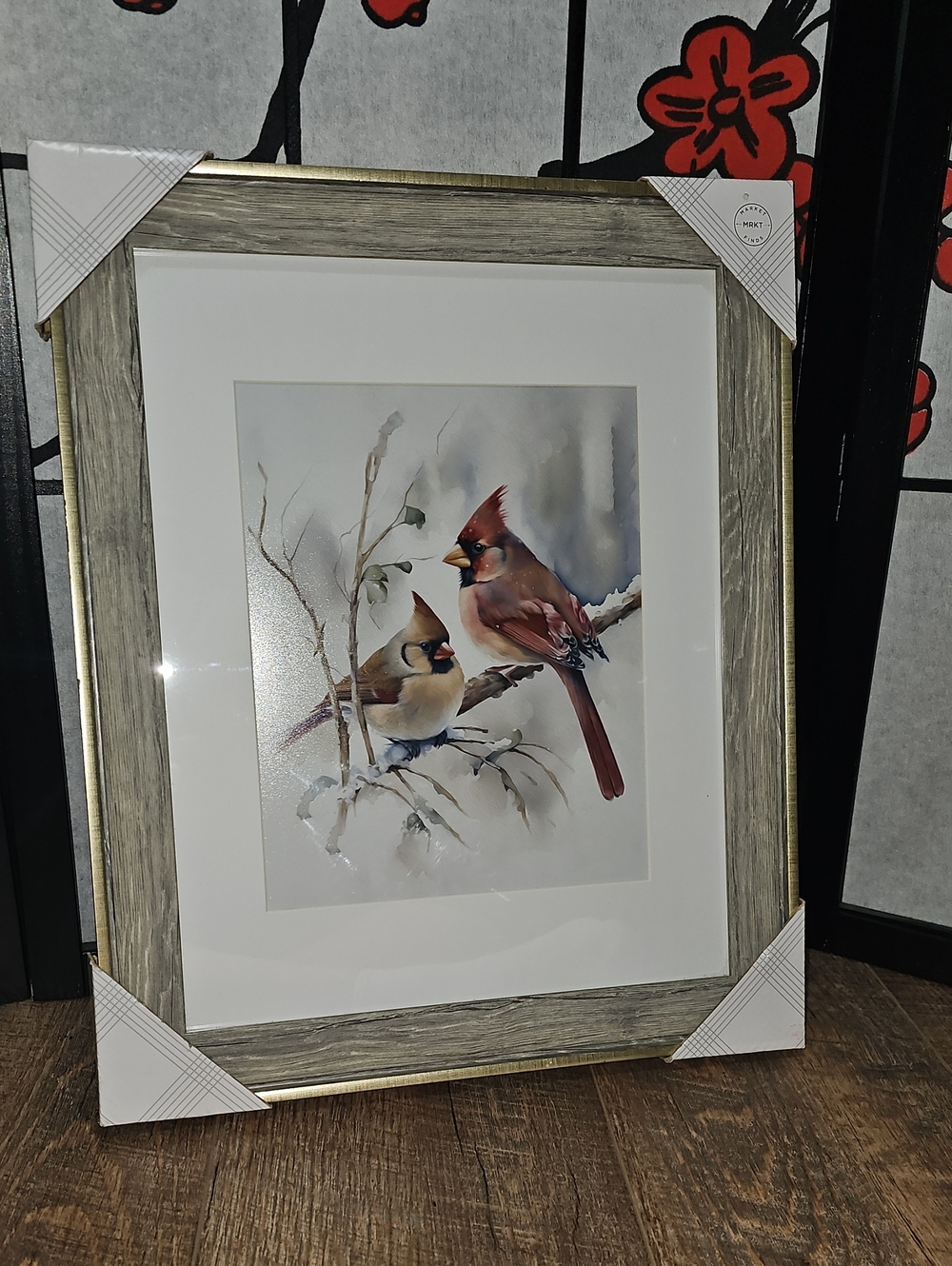 11x14 Framed Cardinal Bird Wall Art - Neutral Gray Wood Frame New